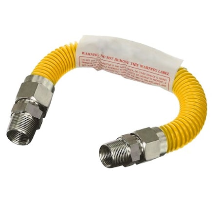 Flextron Gas Line Hose 1/2'' O.D.x18'' Len 1/2"x3/8" MIP Fittings Yellow Coated Stainless Steel Flexible FTGC-YC38-18D